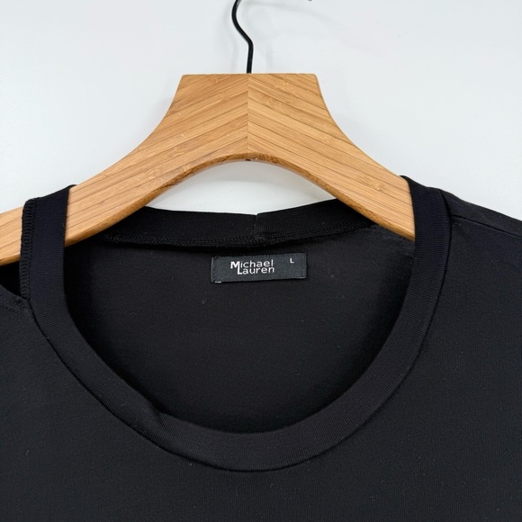 Michael Lauren Relaxed Fit Verdugo Crew Neck Tee with Cutout Sleeve in Black L - Picture 5 of 10